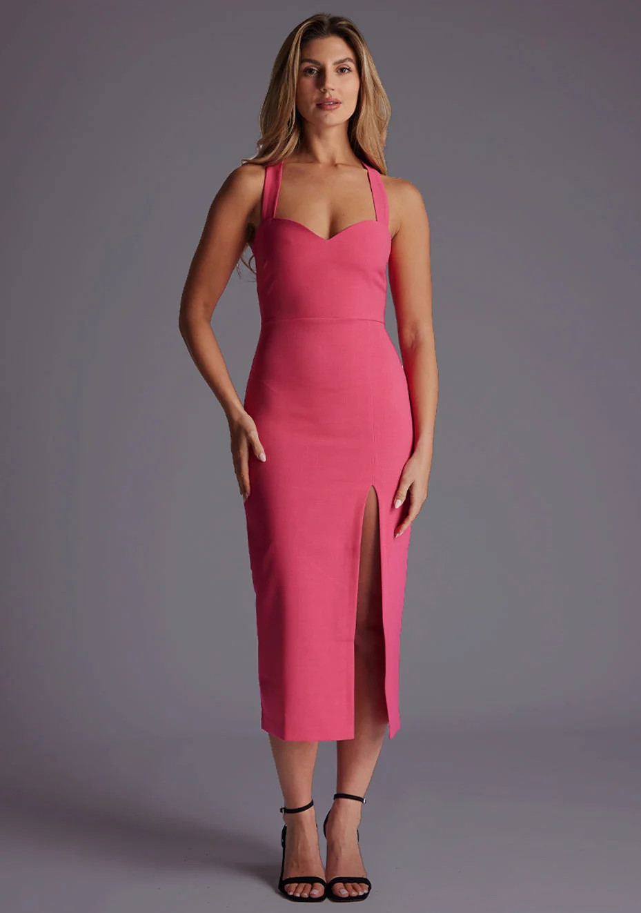 Poppy | Sweetheart Neckline Pink Midaxi Dress | VSPR US