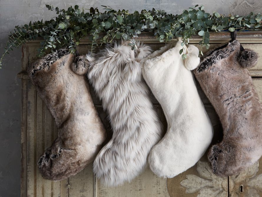 Faux Fur Pom Pom Stocking in Ivory | Arhaus