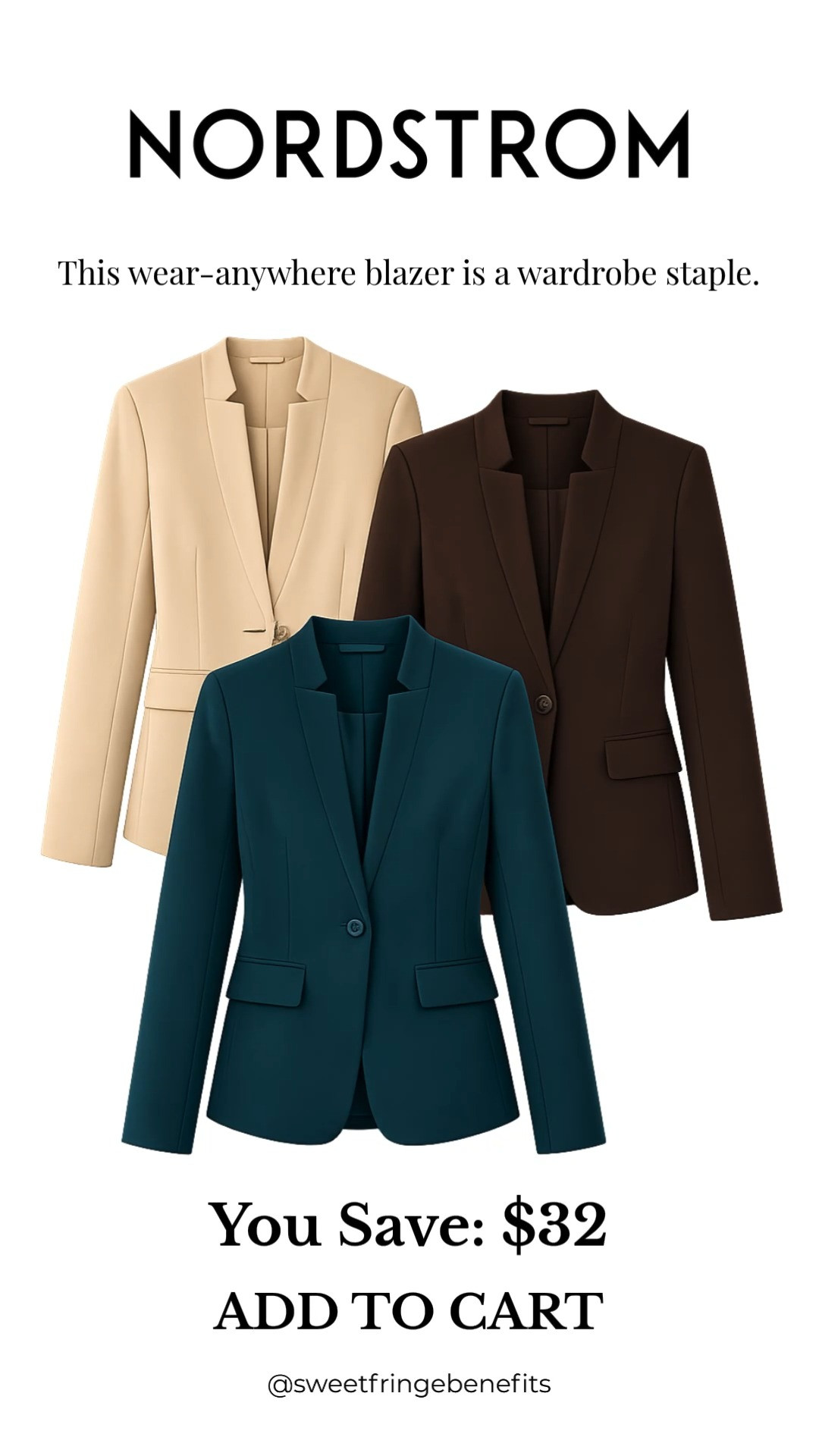 A great blazer instantly elevates any outfit, and this one is a wardrobe staple you’ll wear for years. Available in beautiful neutral and statement colors, it’s tailored, polished, and now $32 off during the Nordstrom Anniversary Sale.

💡 LTK MADE EASY
❤️ Heart = Support my posts!
🔖 Save = Get sale & restock alerts
📋 Lists = Keep favorites organized
📲 Share = Send lists and products to a friend. Hello, Christmas List!
💬 Comment = Ask me anything about sizing or styling. :-) 

 #LTKootd #LTKOver40 #LTKSaleAlert