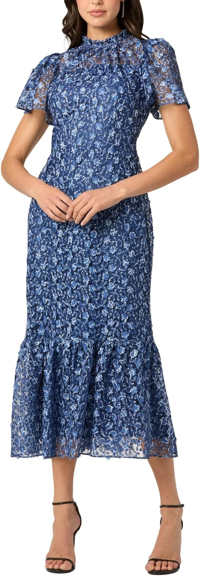 Shoshanna Womens Midnight Indigo Floral Printed Mesh Martine Dress | Amazon (US)
