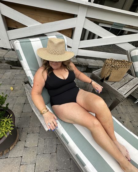 Spanx swim!!!! Swipe left! 
10% off code NANETTEXSPANX
The black halter suit size XL works great. Great compression and a ribbed fabric. 

I love the 2 pieces. The bottoms in XL fit so well and feel confident boosting. 
The flounce top I need to go up a size. I’m in an XL and I need a 1X On 5’3 me the top actually leaves no gap on my tummy  

My hat is a beautiful quality  

#LTKSwim #LTKOver40 #LTKMidsize