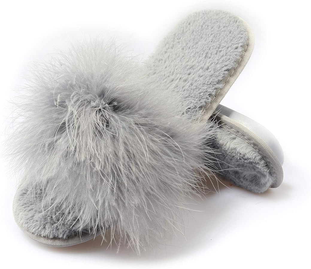 Fur Story Women's Furry Slippers Open Toe Fuzzy Slippers Memory Foam Fluffy House Sandal | Amazon (US)
