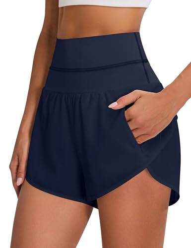 Blooming Jelly Women's Workout Shorts Athletic Running Yoga Summer High Waisted Gym Work Out Shorts with Pocket (Dark Blue,Small) | Amazon (US)