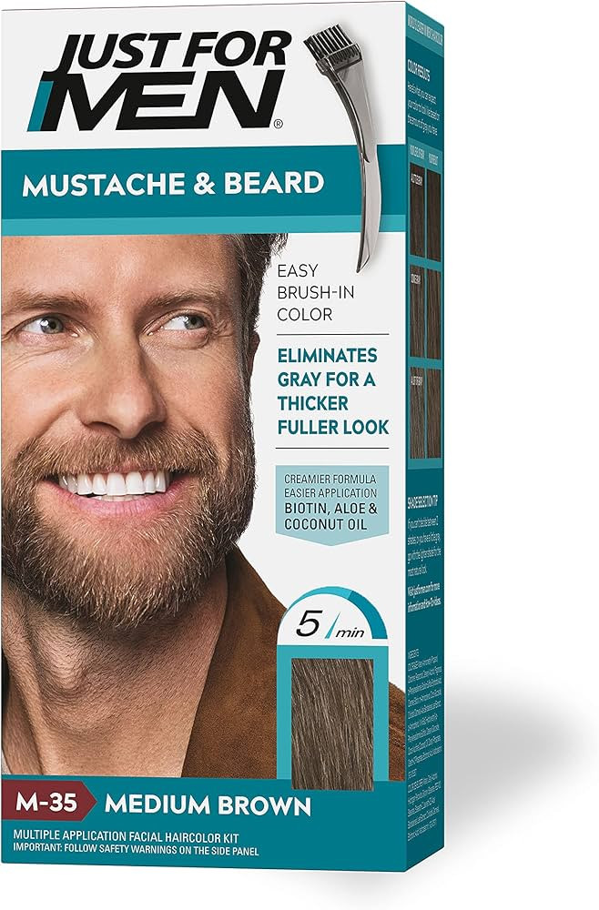 Just For Men Mustache & Beard, Beard Dye for Men with Brush Included for Easy Application, With B... | Amazon (US)