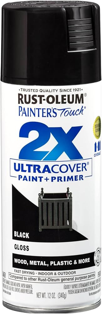 Rust-Oleum 334026 Painter's Touch 2X Ultra Cover Spray Paint, 12 oz, Gloss Black | Amazon (US)