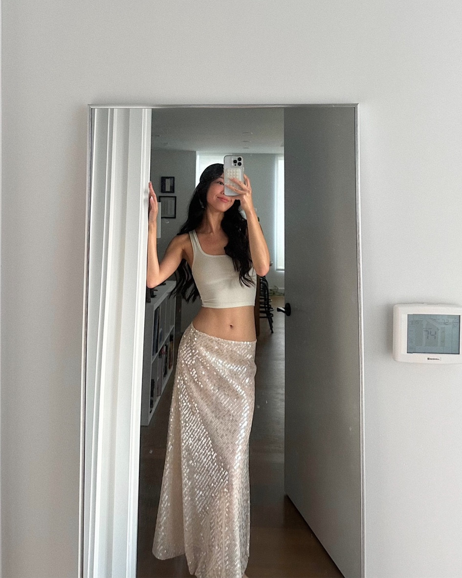 Sequin maxi skirt + basic tank = easiest glam outfit formula for a summer night out! 💫

• skims tank in xs 
• sequin crochet maxi skirt from Zara (sold out) but linking similar styles

#LTKFindsUnder50 #LTKStyleTip #LTKxNSale