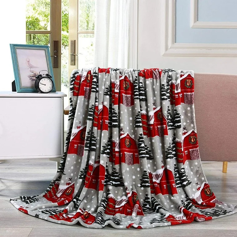 Elegant Comfort 50 x 60 Blanket Gift Christmas Throw, (Snowy Barn), 50 x 60 inch | Walmart (US)