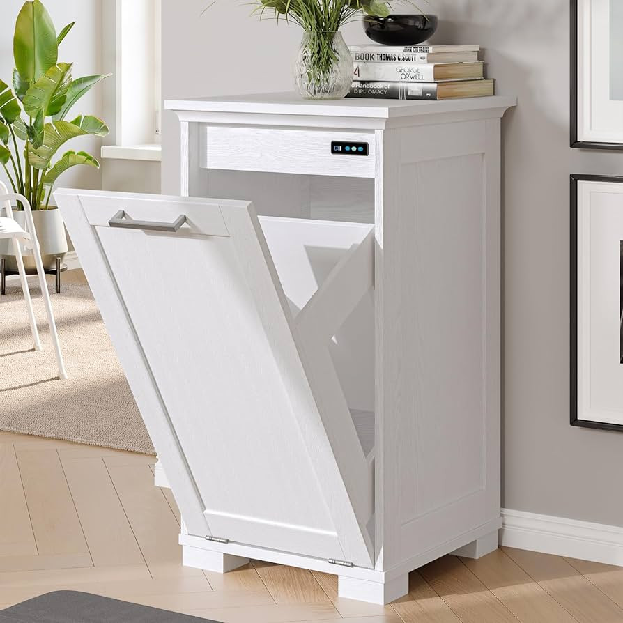 Tilt Out Trash Cabinet Wooden, Single Door 10 Gallons, White Finish | Amazon (US)