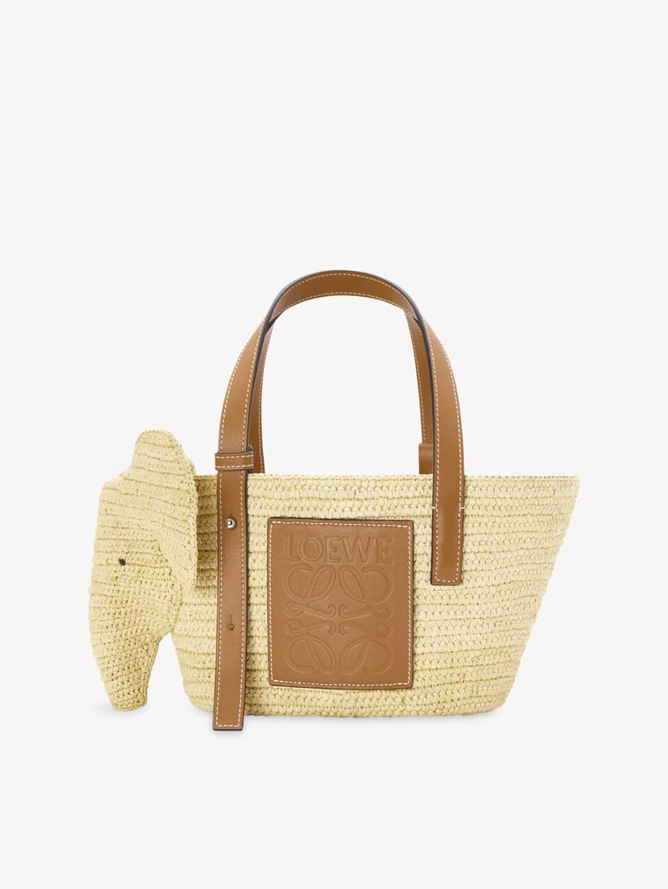 Elephant small raffia and leather shoudler bag | Selfridges