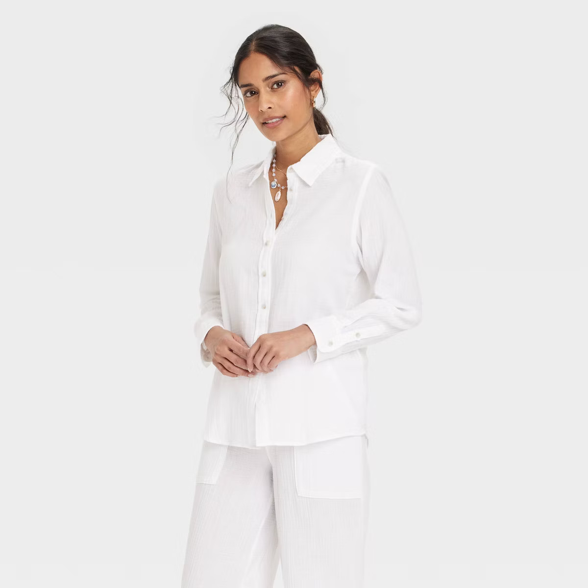 Women's Gauze Long Sleeve Collared Button-Down Shirt - Universal Thread™ | Target