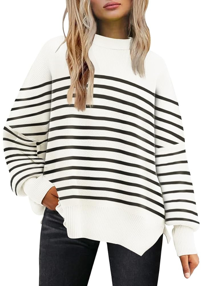 LILLUSORY Women's Oversized Batwing Sweaters 2025 Fall Outfits Trendy Crewneck Knit Side Slit Fas... | Amazon (US)