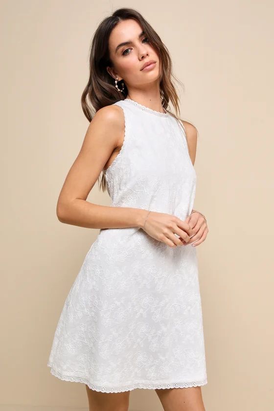Sweet Loveliness White Embroidered Sleeveless Shift Mini Dress | Lulus
