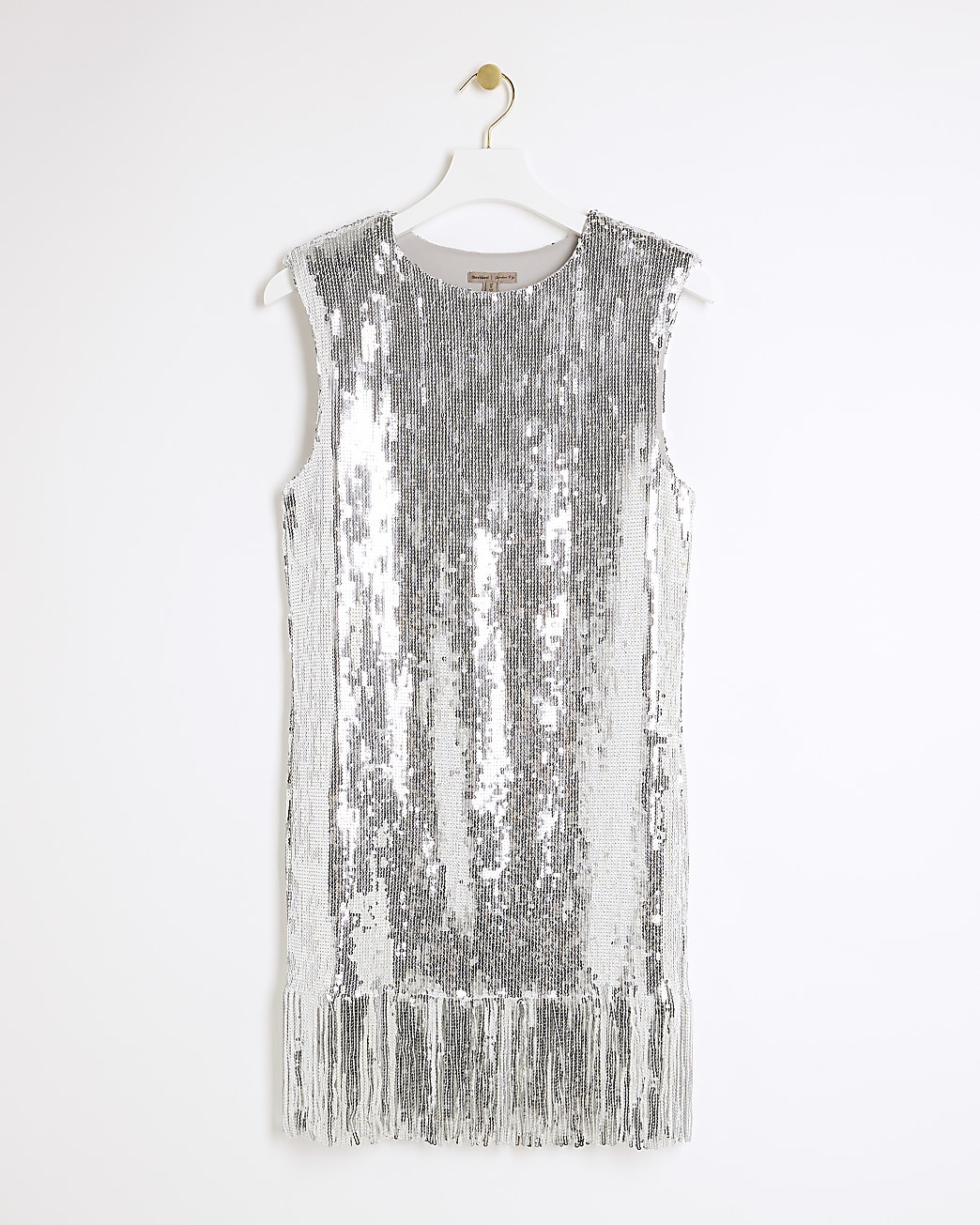 Silver sequin fringe detail mini dress | River Island (UK & IE)