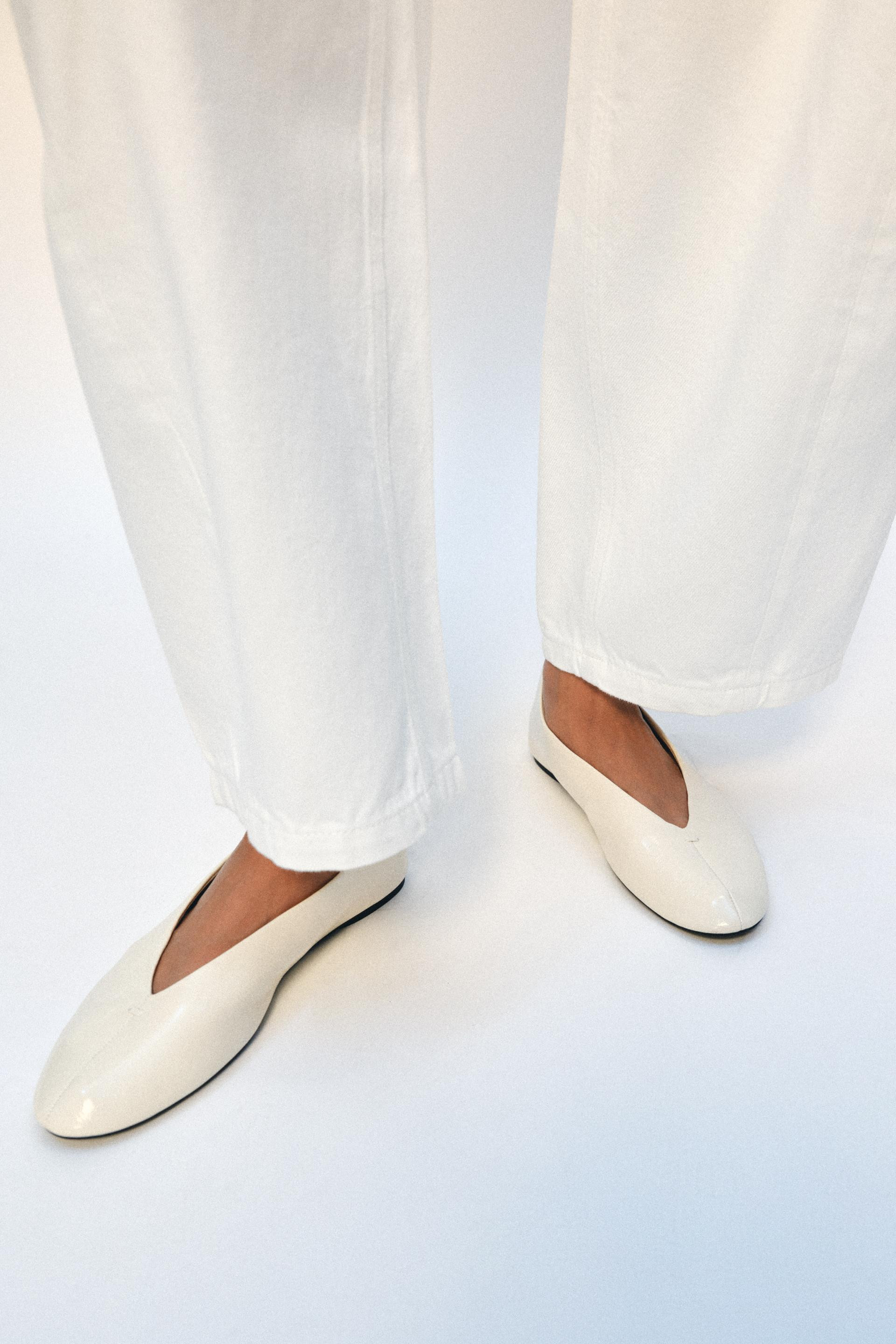 Zara - Leather Ballet Flats - Off White - 7½ - Woman | Zara US