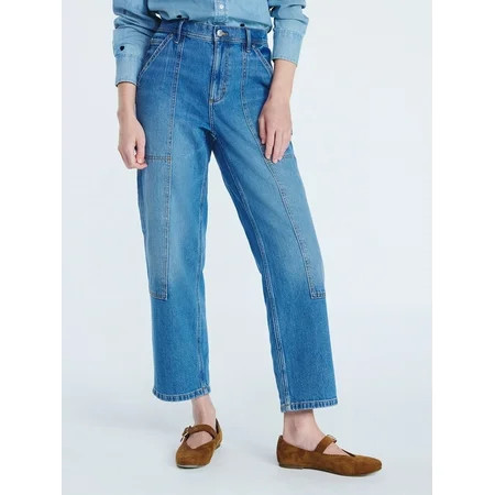 Free Assembly Women's Cropped Straight Leg Utility Jeans, 28” Inseam, Sizes XS-XXL | Walmart (US)