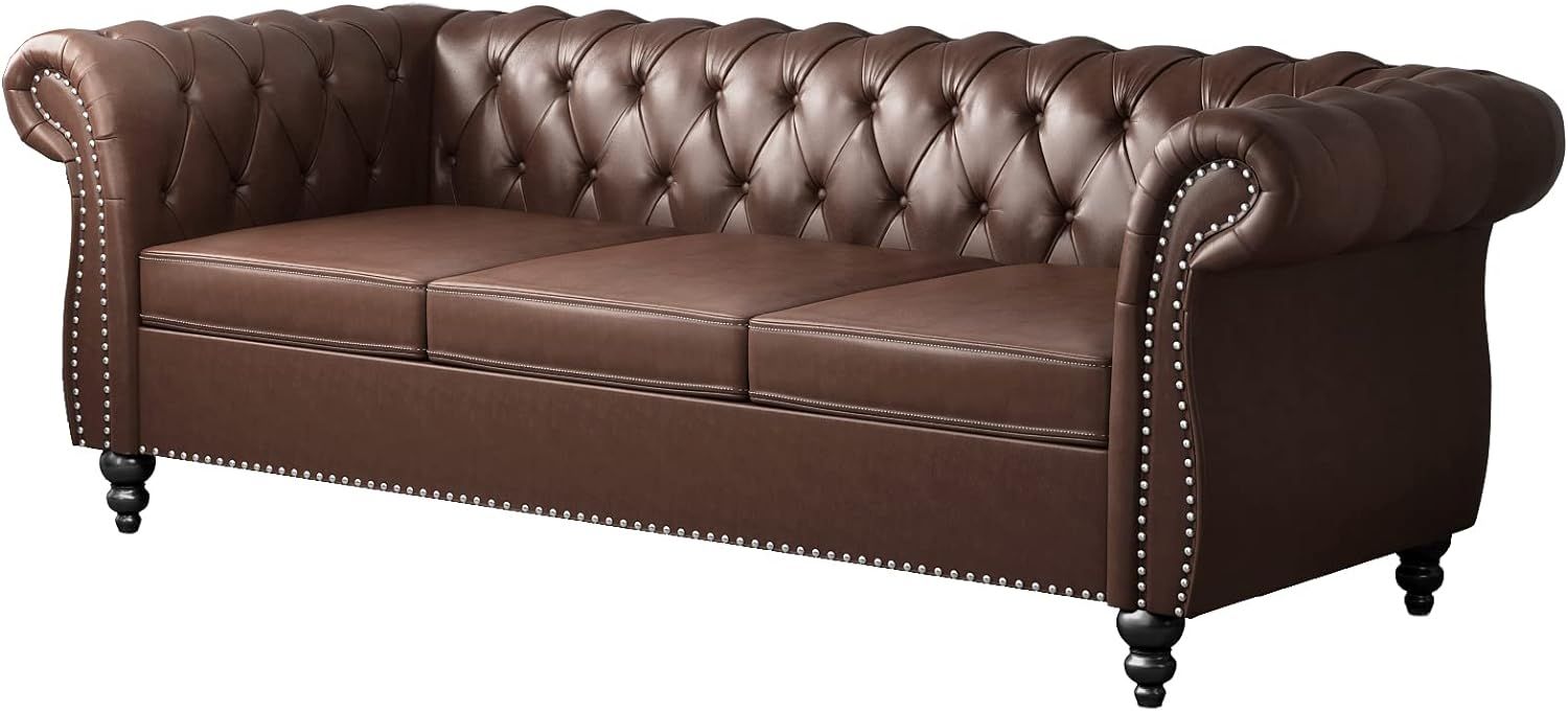 ONCIN Chesterfield Sofa Leather for Living Room, 3 Seater Sofa Tufted Couch Faux Leather with Rol... | Amazon (US)