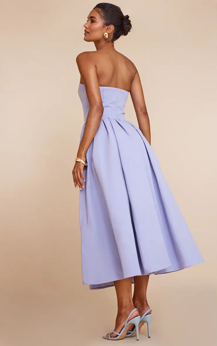 Cornflower Blue Woven Bandeau Ruched Skater Midaxi Dress | PrettyLittleThing UK