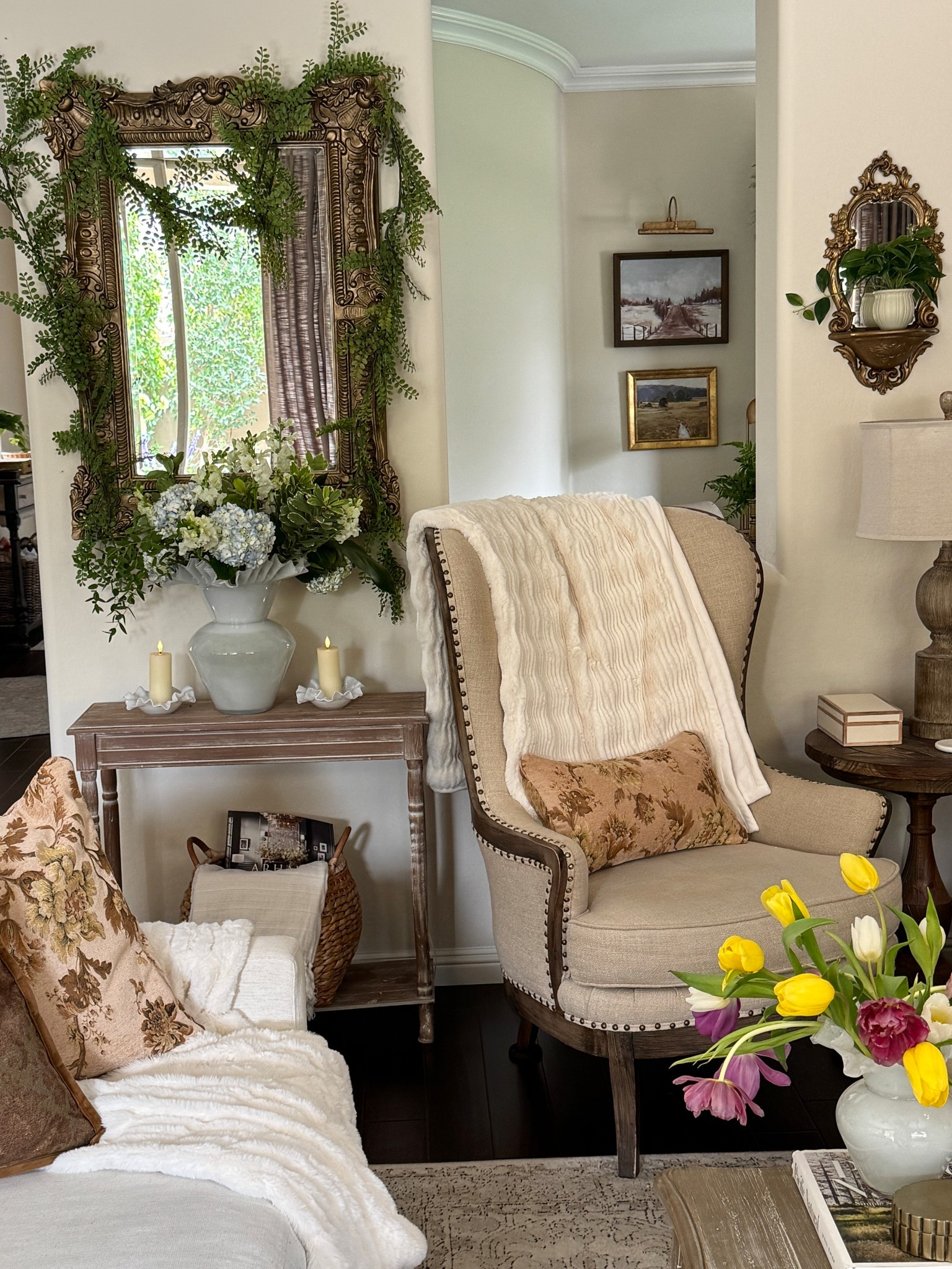 In my Ruffle era, with these gorgeous Ruffled Glass pieces from @shopterrain. 
#ad The Ruffled Glass Vase, Ruffled Glass Bud Vase and Ruffled Glass Votive Holders make such a beautiful statement all on their own, but adding in some lovely flowers and cute votive, tealight or other candles only enhance their beauty. I also added the pretty Stargazer Color Constellation Garland to my greens around the mirror, for a bit of spring charm. 

Terrain finds, terrain vase, spring home decor, spring decorating 

#LTKHome #LTKFindsUnder50