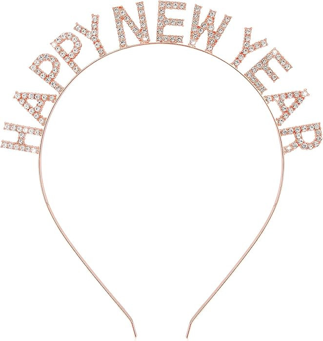 Happy New Year Headband Hairbands Rose Gold Crystal Merry Christmas Crown New Year Hair Hoop Head... | Amazon (US)