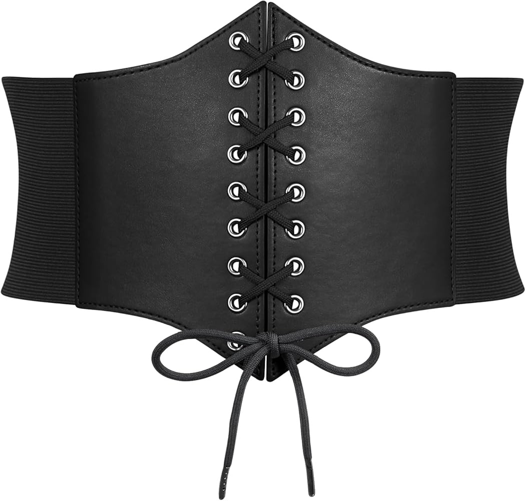 SUOSDEY Women Corset Waspie Belt Lace-up Retro Elastic Wide Belt for Dress Costume Halloween | Amazon (US)