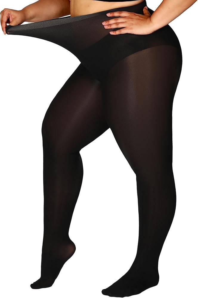 DORALLURE Oversize Plus Size Tights for Women, Solid Color Soft Footed High Waist Pantyhose | Amazon (US)