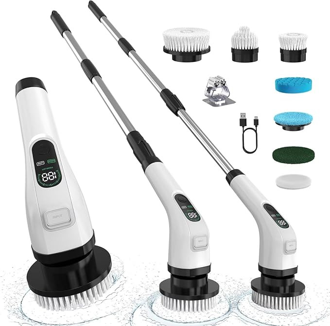 Electric Spin Scrubber with Long Handle: Cordless Power Shower Scrubber - Spin Brush with 7 Brush... | Amazon (US)