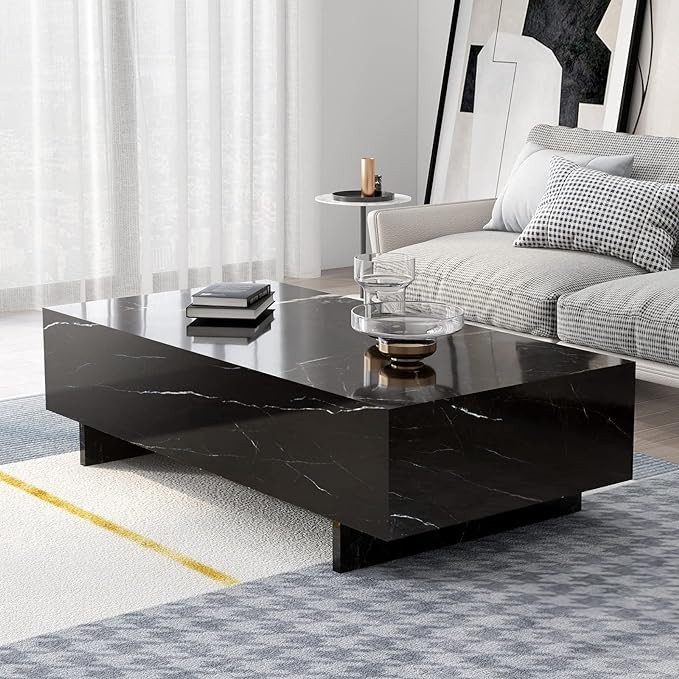 COSVALVE Marble Glass Rectangle Coffee Tables for Living Room,Black Morden Side Table,Contemporar... | Amazon (US)