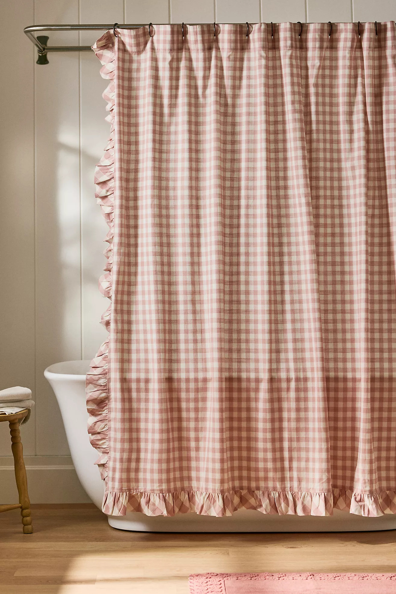 100% Cotton Printed Gingham Ruffle Shower Curtain | Anthropologie (US)