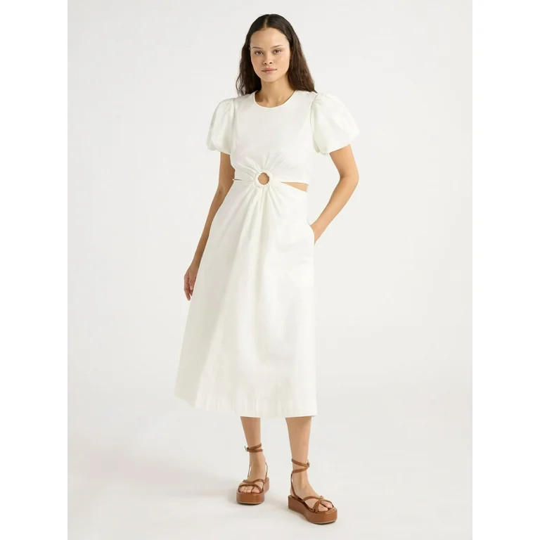 Scoop Women’s and Women's Plus Puff Sleeve O-Ring Dress, Sizes XS-4X | Walmart (US)