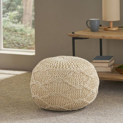 Morven Modern Knitted Cotton Round Pouf Ivory - Christopher Knight Home | Target