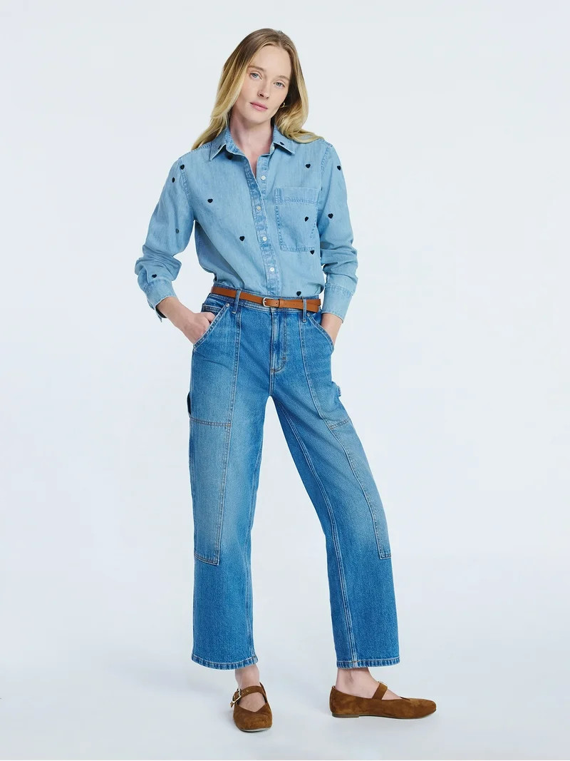 Free Assembly Women's Cropped Straight Leg Utility Jeans, 28” Inseam, Sizes XS-XXL | Walmart (US)