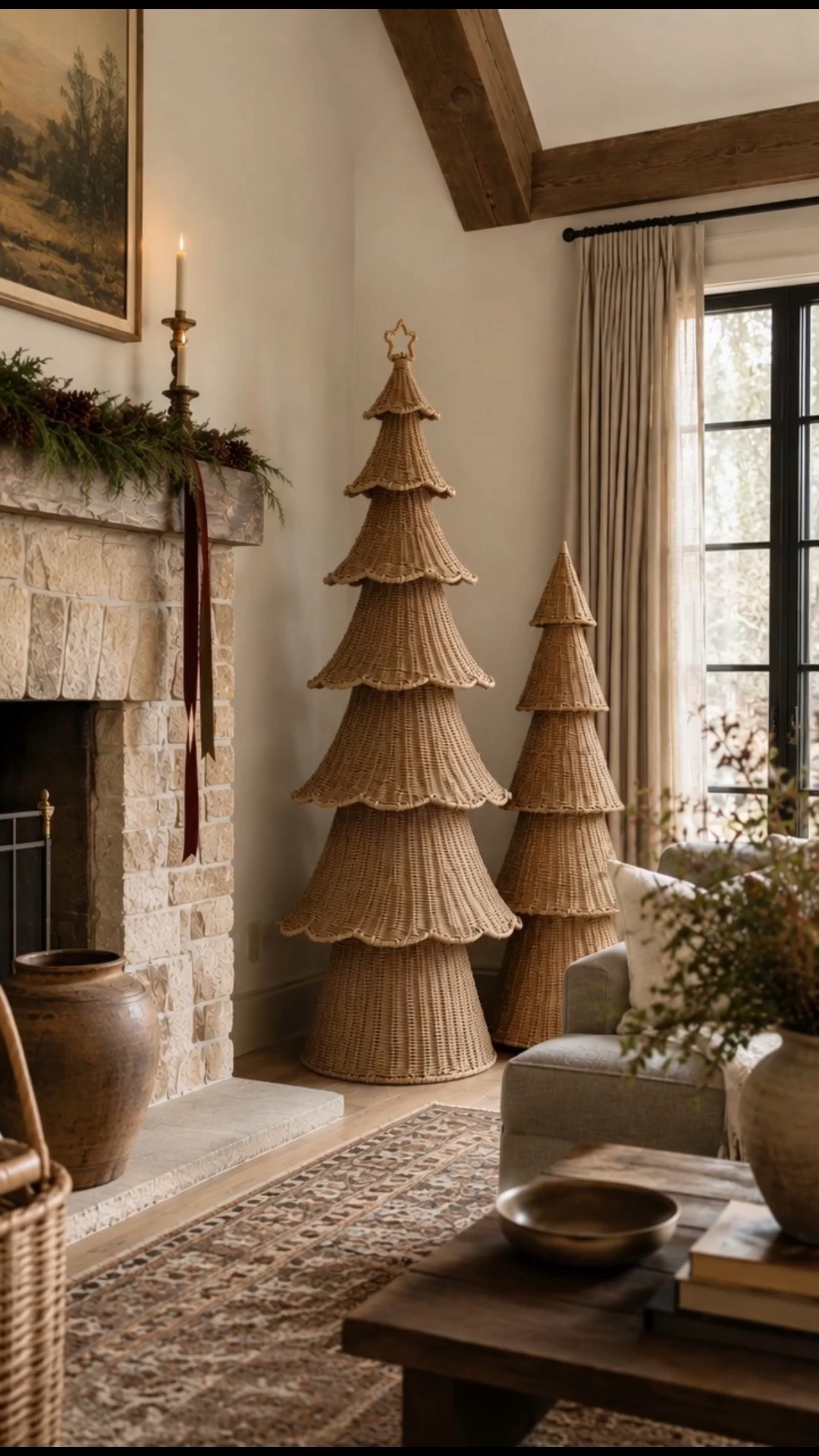 These oversized wicker Christmas trees are the ultimate statement pieces for neutral Christmas decor. The tallest tree stands 8 feet tall and is definitely a splurge, but it’s absolutely stunning if you’re looking for that designer-inspired holiday look. The smaller tree is 5½ feet tall, making it perfect to pair together or style on its own. I honestly can’t choose a favorite. They make such a beautiful statement in an entryway, by a fireplace, or in a living room. 🌲✨

#LTKSaleAlert #LTKHome