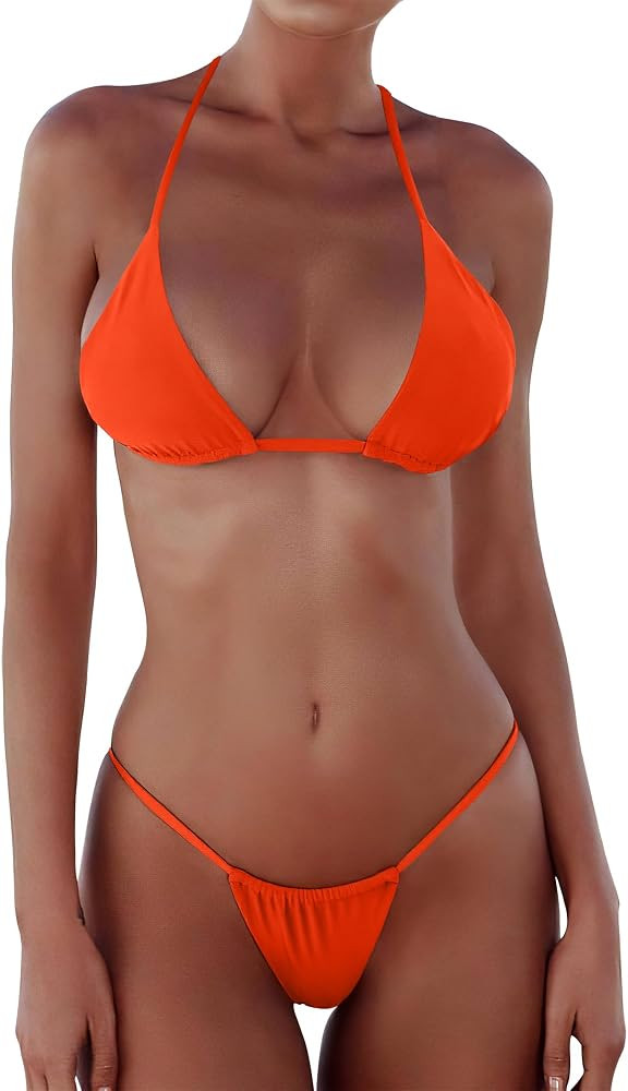 XUNYU Women Bikini Set Bandage Solid Brazilian Swimsuit Two Pieces Padded Thong Bathing Suits Sex... | Amazon (US)