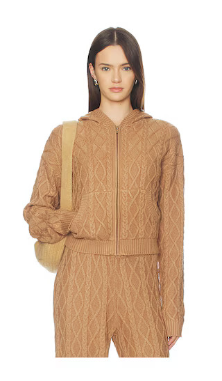 Sweater Knit Shrunken Zip Up Hoodie in Dark Honey | Revolve Clothing (Global)