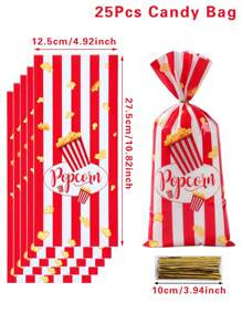 25/50/100pcs Plastic Popcorn Candy Bags With Twist Ties, Red And White Striped Cookie Snack Baker... | SHEIN