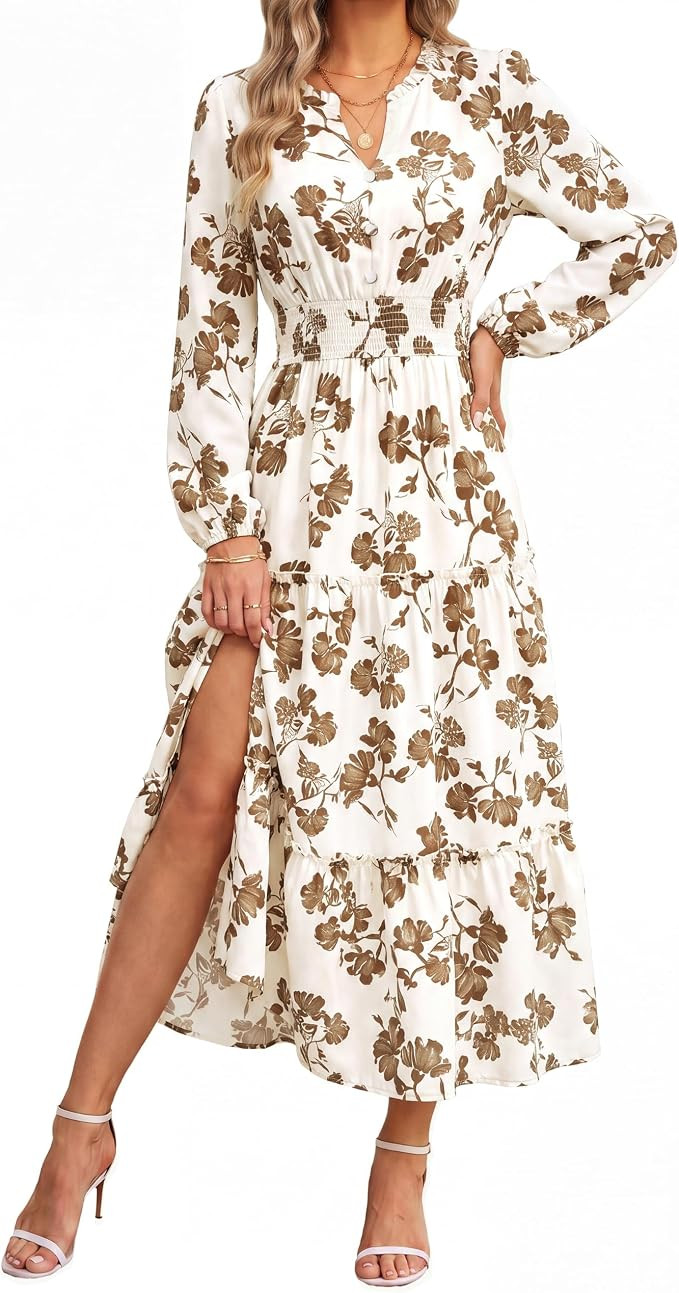 GRACE KARIN 2026 Women's Boho Floral Fall Wedding Guest Maxi Dresses/ Pockets,Long Sleeve,V Neck,... | Amazon (US)
