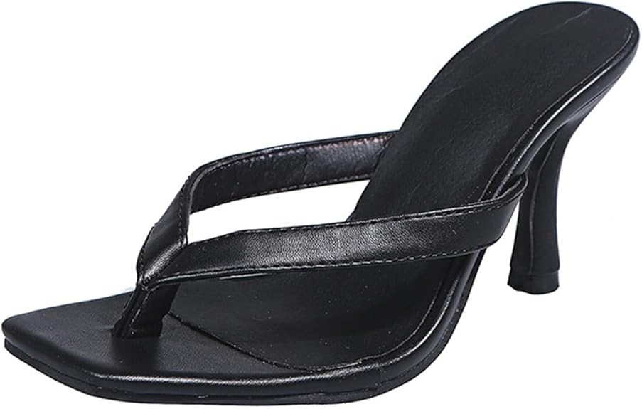 Womens High Heels Thong Sandals Square Open Toe Slip on Mules Mid Heeled Evening Party Prom Dress... | Amazon (UK)