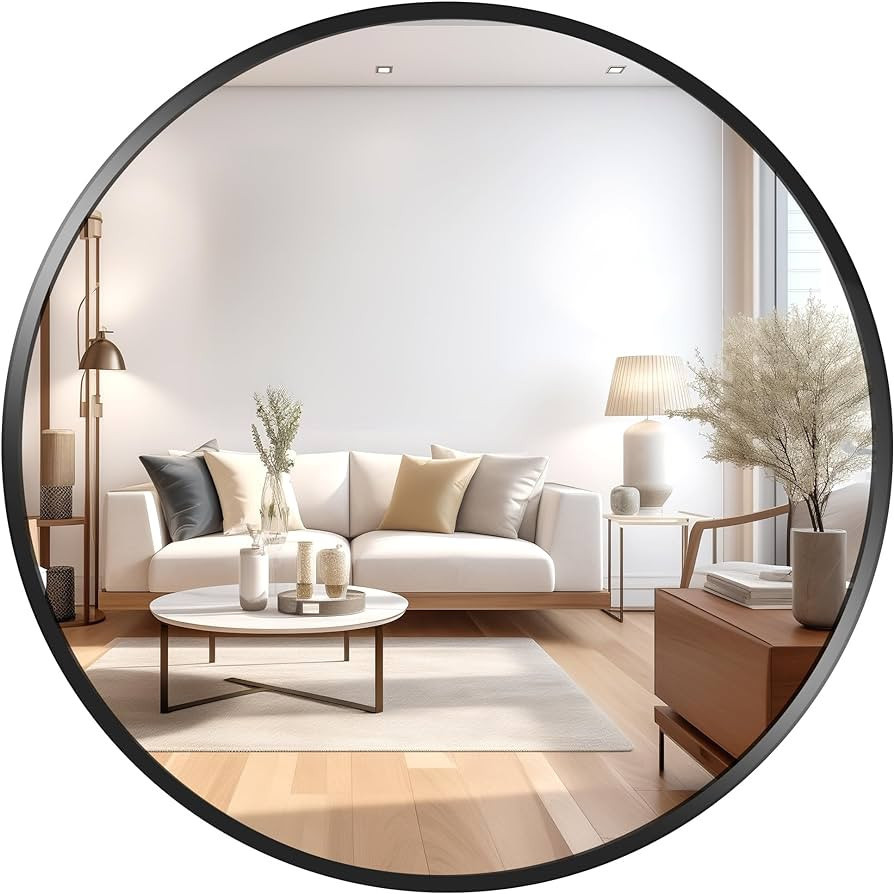 CIVENO Round Mirror, 39 inch Black Round Mirror, Aluminum Alloy Metal Frame Round Wall Mirror, Ro... | Amazon (US)
