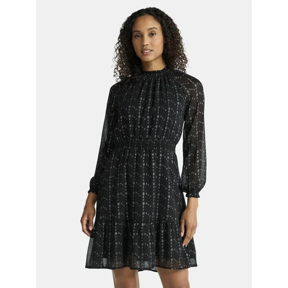 Time and Tru Women's Smocked Mini Dress with Long Sleeves, Sizes XS-XXXL | Walmart (US)