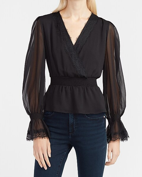 Lace Smocked Peplum Top | Express