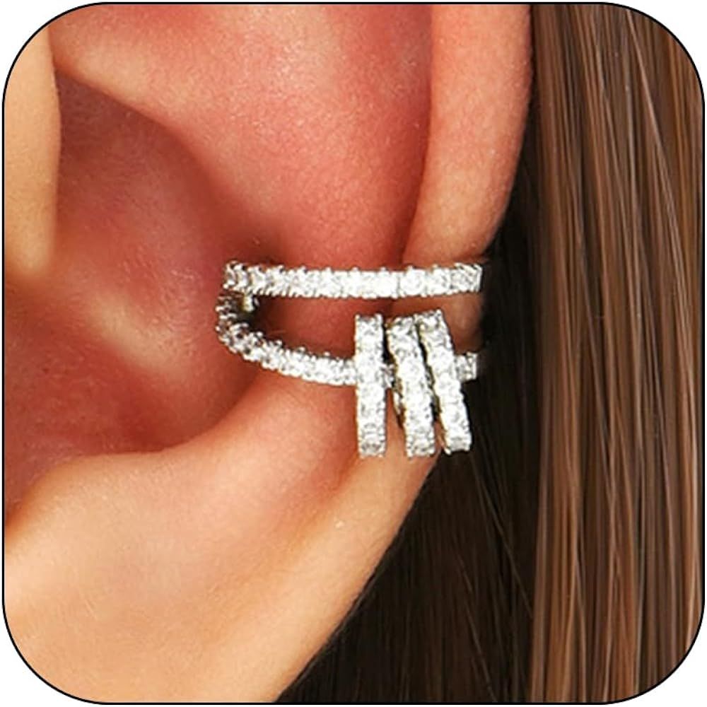 Ear Cuff Earrings for Women Gold Cuff Earrings Rotatable Rhinestone ear Cuffs Cartilage Cuff Earr... | Amazon (US)