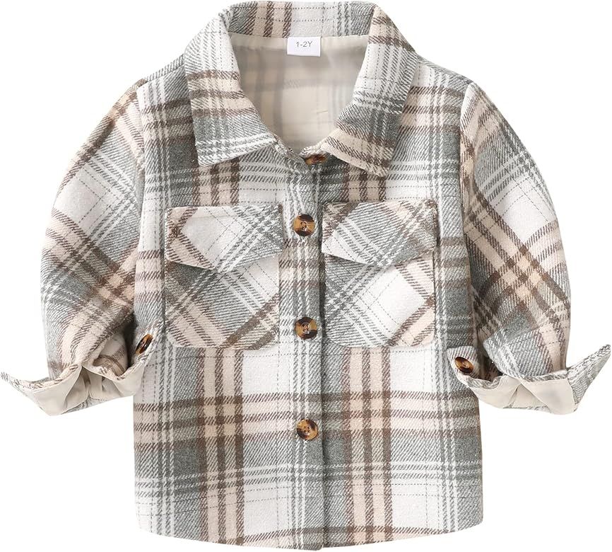 YOUNGER TREE Toddler Baby Boys Girls Jacket Plaid Flannel Long Sleeve Button Down Shacket Kids Bo... | Amazon (US)