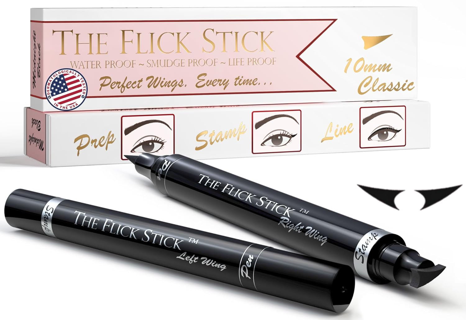 The Flick Stick Winged Eyeliner Stamp For Quick and Easy Cat Eye Makeup, SmudgeProof & Waterpoof Eye Liner Cat Eye Stencil Makeup Tool, Wingliner, Liquid Eyeliner Pens (10mm Classic, Midnight Black) | Amazon (US)