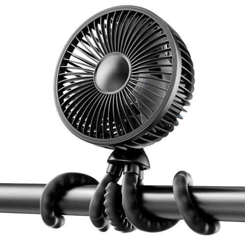 Gaiatop Baby Stroller Fan, 4000mAh Oscillating Mini Portable Fan with Light, 4 Speeds Battery Operated Small Handheld Desk Fan, 360° Rotate Flexible Tripod Clip On Fan for Car Seat Crib Travel Black | Amazon (US)