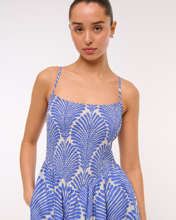 A&F Sydney Smocked Dipped-Waist Midi Dress | Abercrombie & Fitch (US)