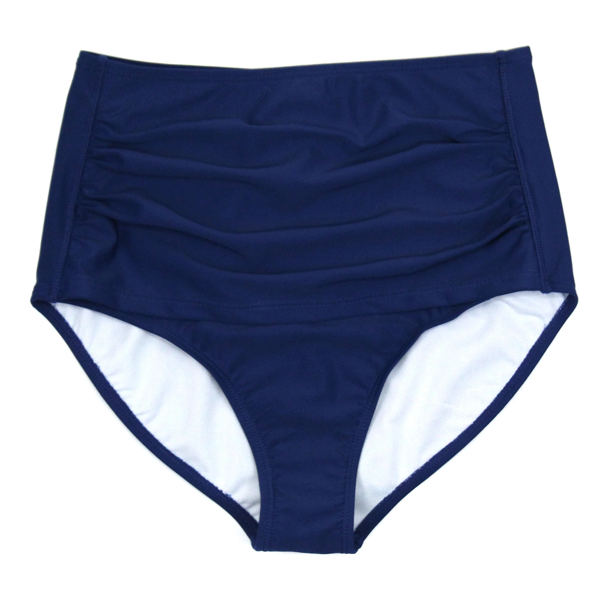 Women's High Waist Bikini Bottoms Ruched | "Navy" | SwimZip