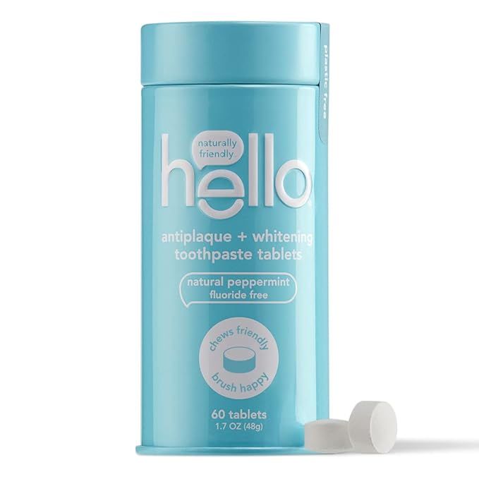 hello Antiplaque & Teeth Whitening Eco Friendly Travel Toothpaste Tablets, Natural Peppermint Fla... | Amazon (US)