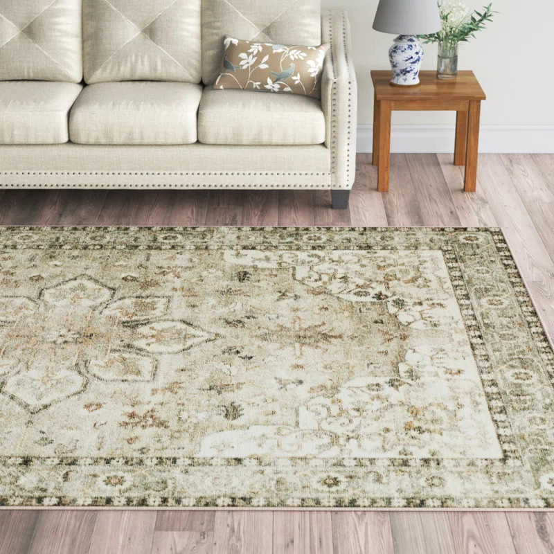 Hinkson Oriental Machine Woven Area Rug in Cream/Sage | Wayfair North America