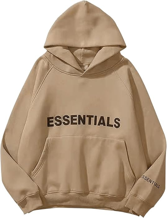 OIPUNSHLE Letter Print Fleece Loose Hoodie Sweatshirt Long Sleeve Kangaroo Pocket Drop Shoulder Pull | Amazon (US)