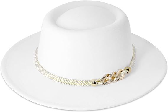 Lisianthus Women Wide Brim Fedora Hat with Belt Buckle Pork Pie Hat | Amazon (US)